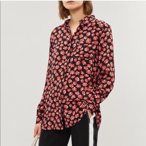 Ganni Lindale Crepe Floral Poppy Print Blouse Top